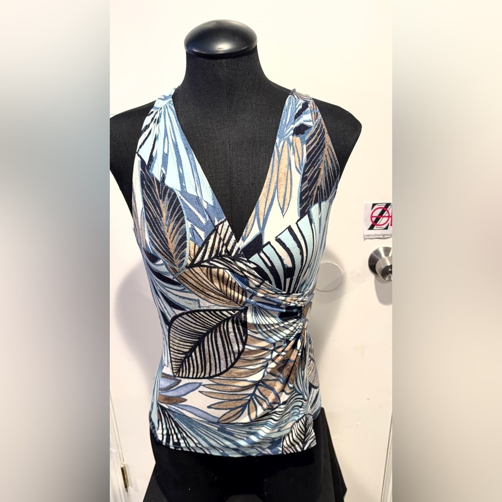 Vintage Cache Blue and Brown Leaf Print Tank Top